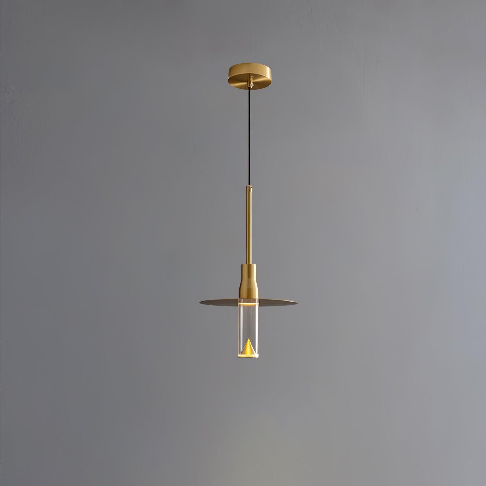 Acrylic Hat Plate Pendant Light Model A Dia 1.6″ x H 13.8″ / Dia 4cm x H 35cm / Brass / Three-Color Changing Light