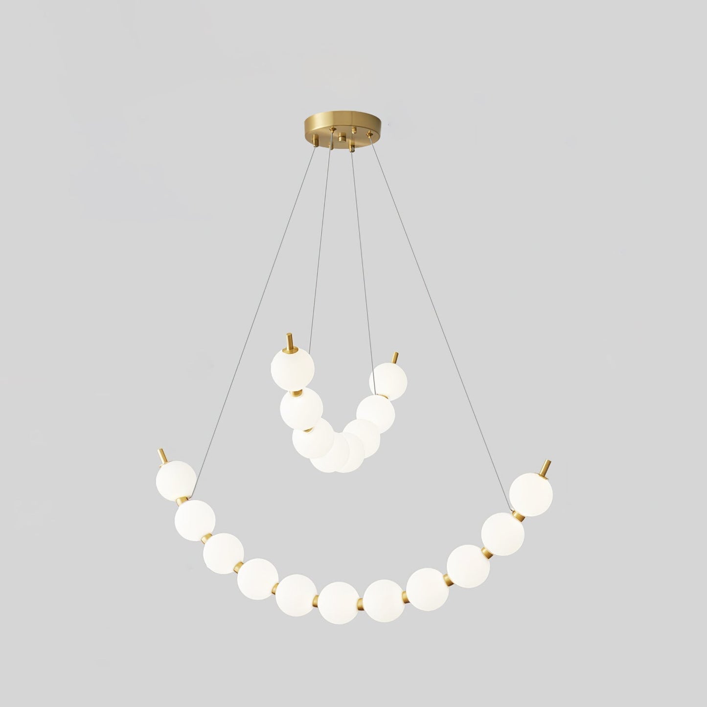 Acrylic Pearls Chandelier Model J Dia 31.5″ + 39.4″ x H 23.6″ / Brass & White / Neutral Light Chandelier