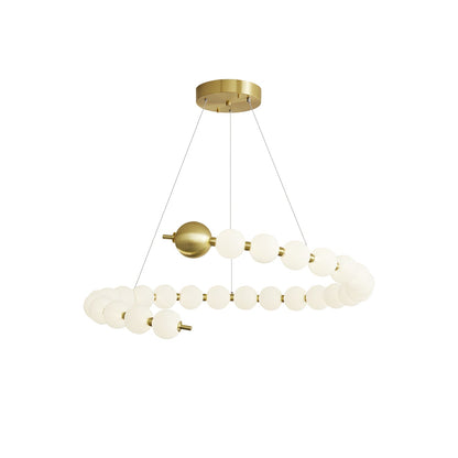 Acrylic Pearls Chandelier Model A Dia 32.3″ x H 5.9″ / Brass & White / Neutral Light Chandelier