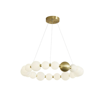 Acrylic Pearls Chandelier Model C Dia 24.4″ x H 5.9″ / Brass & White / Neutral Light Chandelier