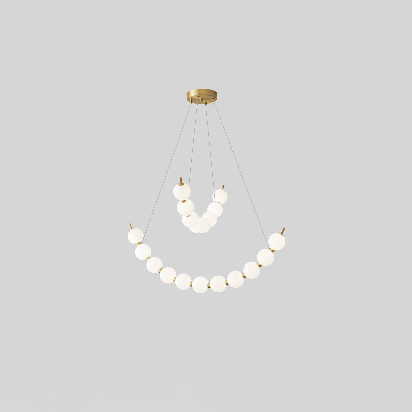 Acrylic Pearls Chandelier Model J Dia 15.7″ + 23.6″ x H 23.6″ / Brass & White / Neutral Light Chandelier