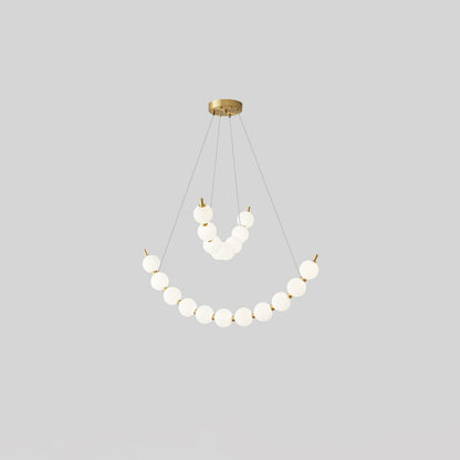 Acrylic Pearls Chandelier Model J Dia 15.7″ + 23.6″ x H 23.6″ / Brass & White / Neutral Light Chandelier