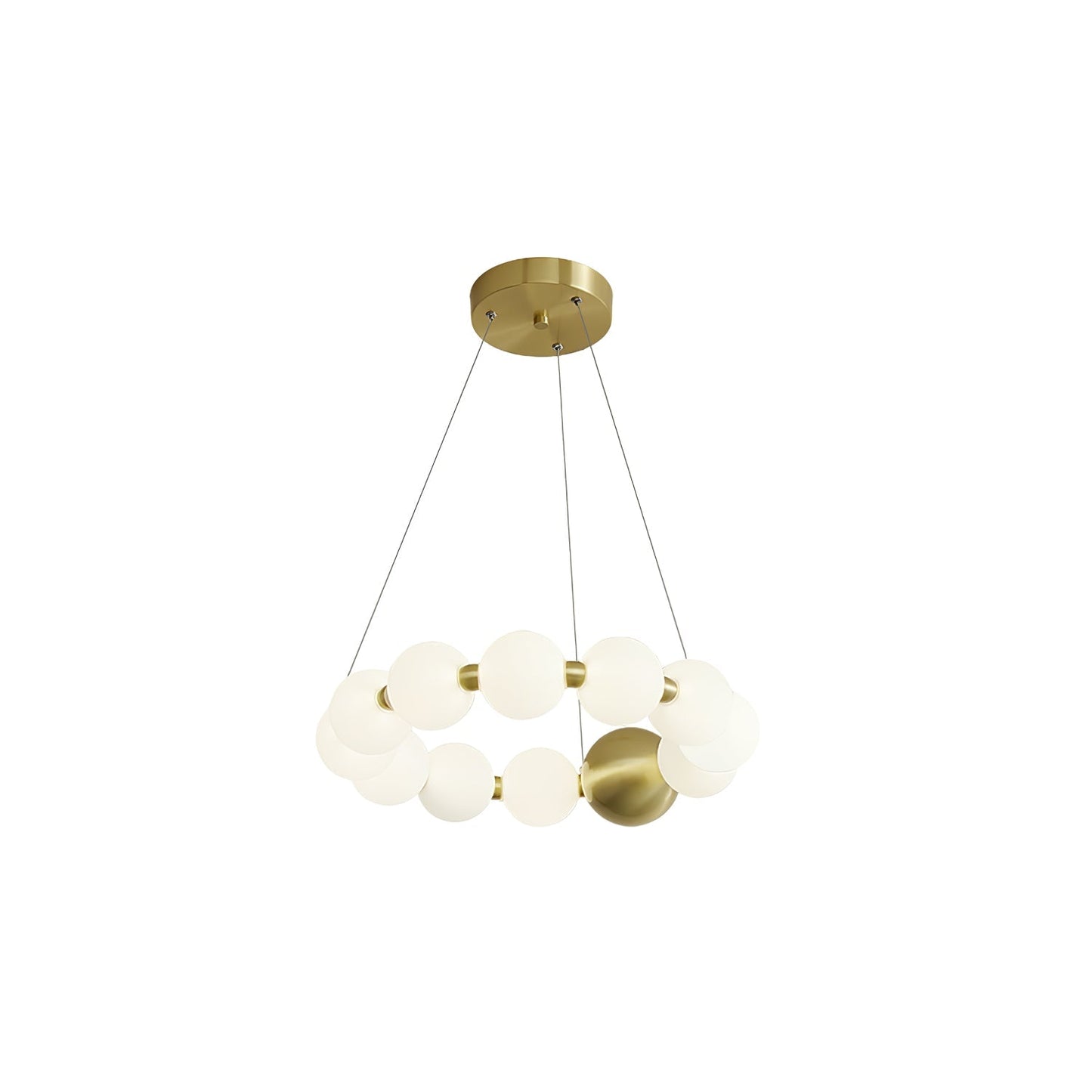 Acrylic Pearls Chandelier Model C Dia 16.5″ x H 5.9″ / Brass & White / Neutral Light Chandelier