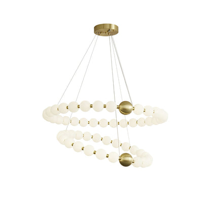 Acrylic Pearls Chandelier Model C Dia 32.3″ + 40.2″ x H 15.7″ / Brass & White / Neutral Light Chandelier