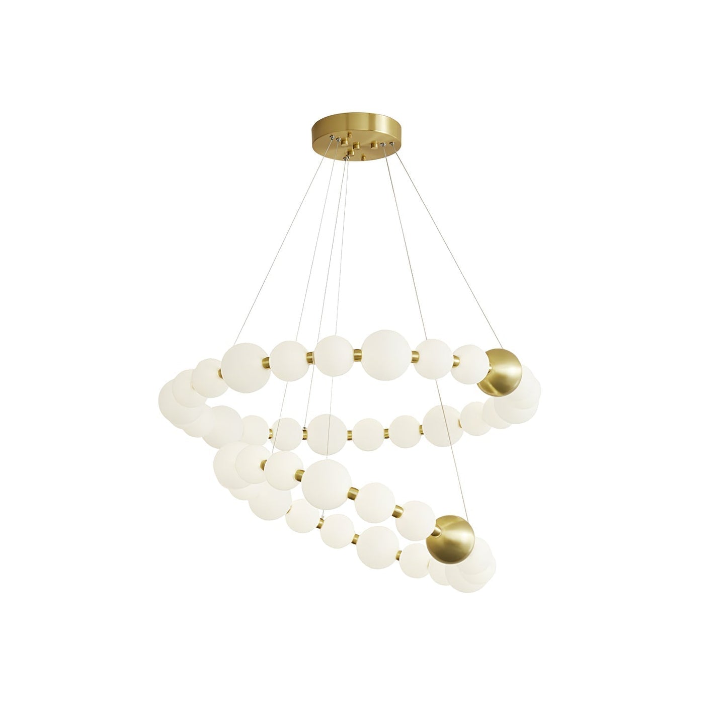 Acrylic Pearls Chandelier Model C Dia 16.5″ + 24.4″ x H 15.7″ / Brass & White / Neutral Light Chandelier