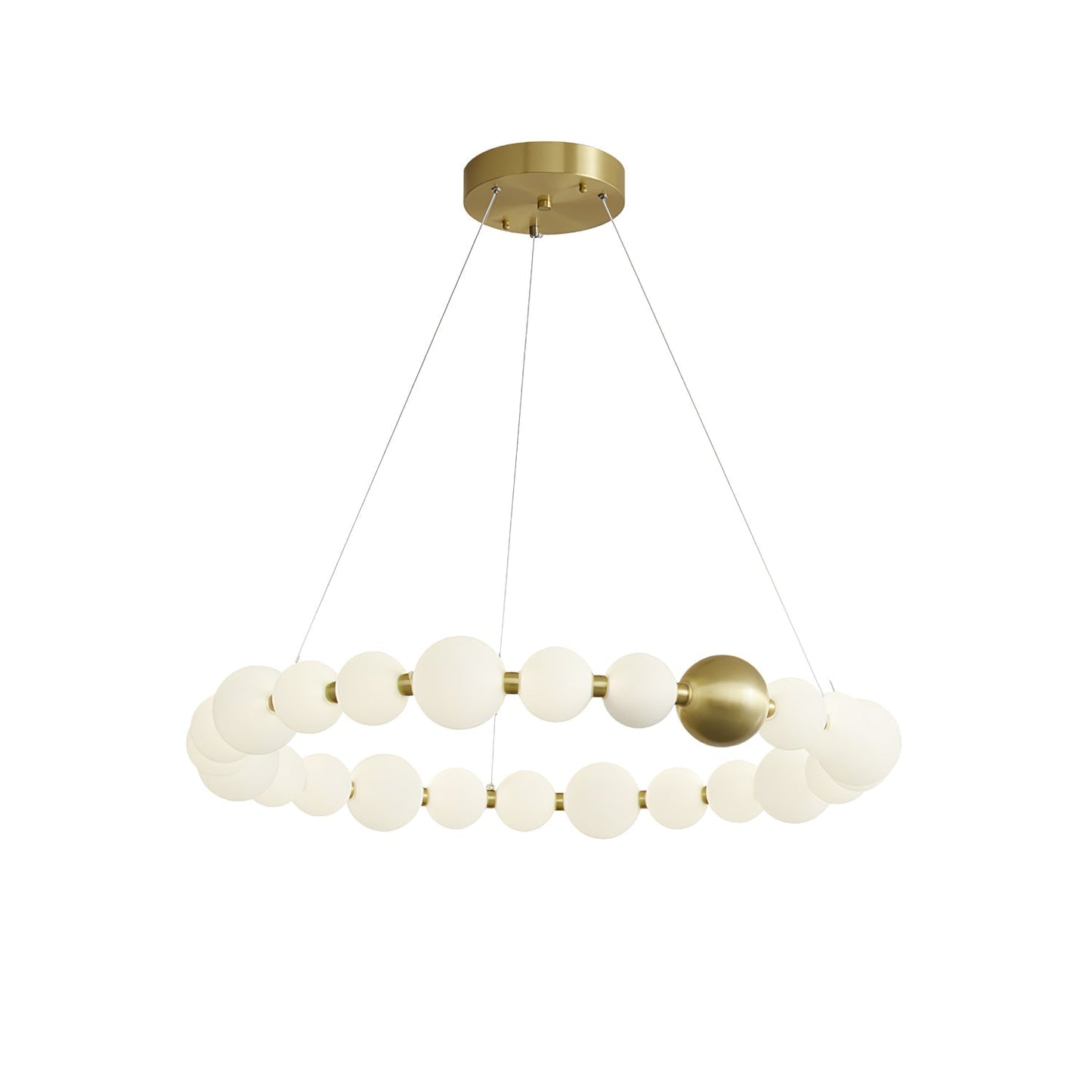 Acrylic Pearls Chandelier Model C Dia 32.3″ x H 5.9″ / Brass & White / Neutral Light Chandelier