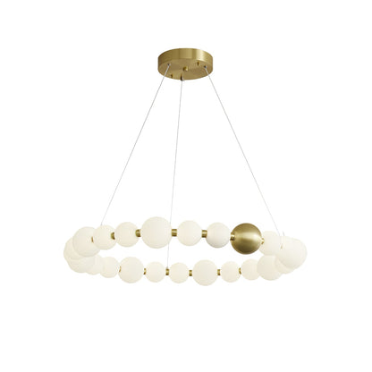 Acrylic Pearls Chandelier Model C Dia 32.3″ x H 5.9″ / Brass & White / Neutral Light Chandelier
