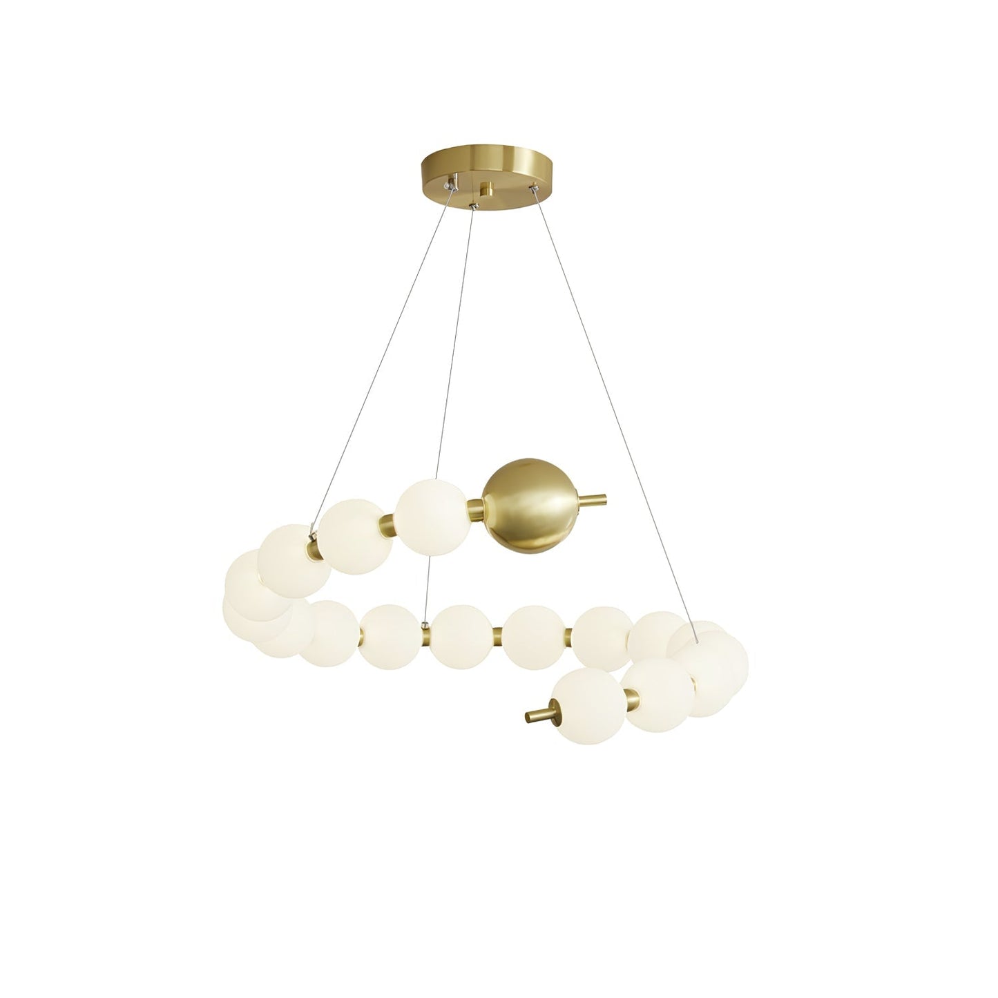 Acrylic Pearls Chandelier Model A Dia 24.4″ x H 5.9″ / Brass & White / Neutral Light Chandelier