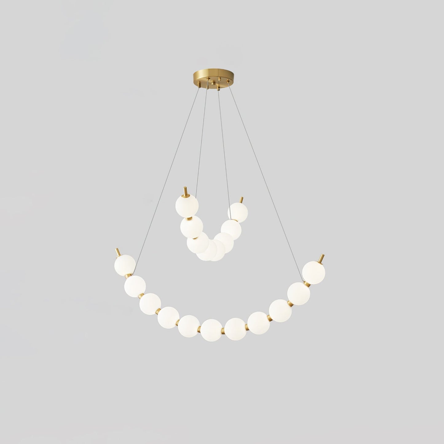 Acrylic Pearls Chandelier Model J Dia 23.6″ + 31.5″ x H 23.6″ / Brass & White / Neutral Light Chandelier