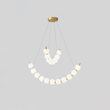 Acrylic Pearls Chandelier Model J Dia 23.6″ + 31.5″ x H 23.6″ / Brass & White / Neutral Light Chandelier