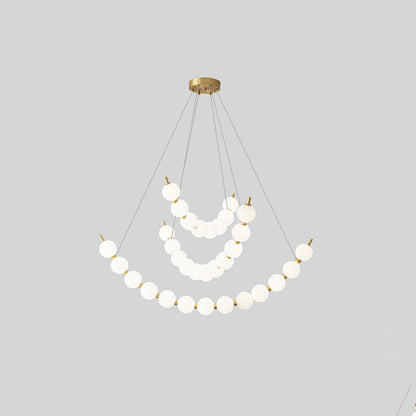 Acrylic Pearls Chandelier Model J Dia 15.7″ + 23.6″ + 31.5″ x H 23.6″ / Brass & White / Neutral Light Chandelier