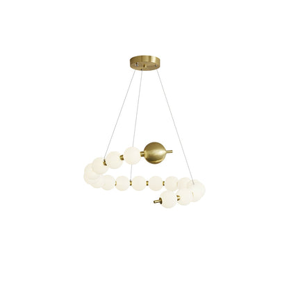 Acrylic Pearls Chandelier Model A Dia 16.5″ x H 5.9″ / Brass & White / Neutral Light Chandelier