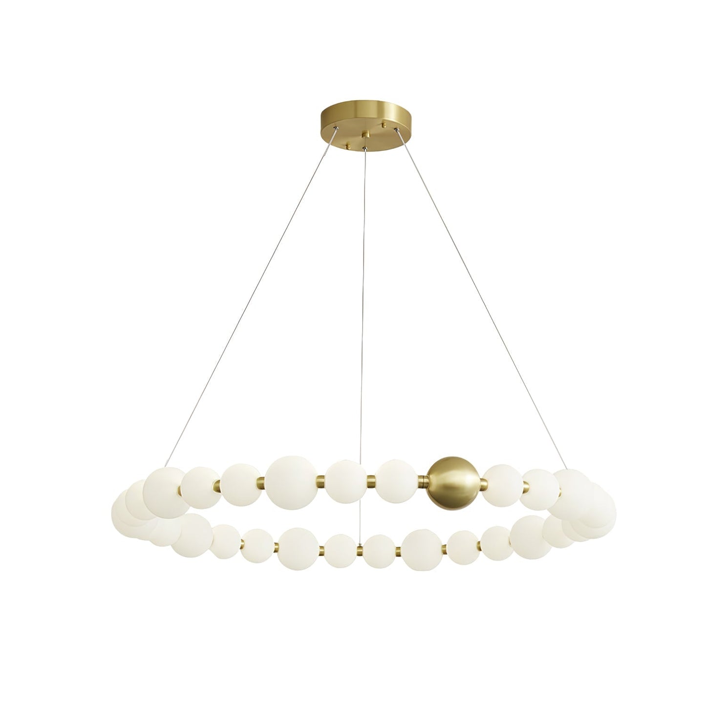 Acrylic Pearls Chandelier Model C Dia 40.2″ x H 5.9″ / Brass & White / Neutral Light Chandelier