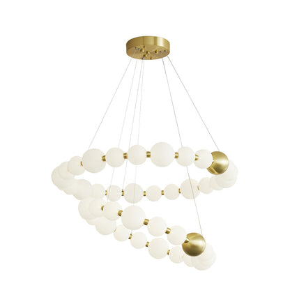 Acrylic Pearls Chandelier Model C Dia 24.4″ + 32.3″ x H 15.7″ / Brass & White / Neutral Light Chandelier