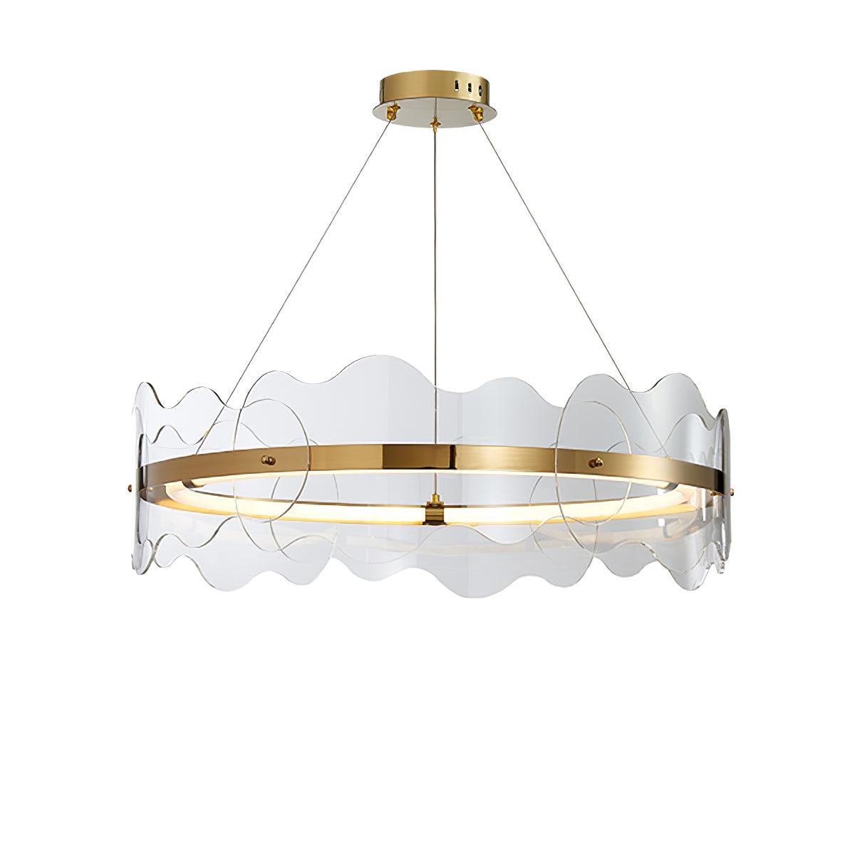Acrylic Wave Chandelier ? 23.6″ x H 8.7″ / Dia 60cm x H 22cm / Gold & Transparent / Warm Light Chandelier