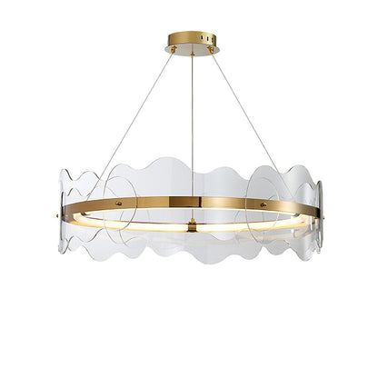 Acrylic Wave Chandelier ? 23.6″ x H 8.7″ / Dia 60cm x H 22cm / Gold & Transparent / Warm Light Chandelier