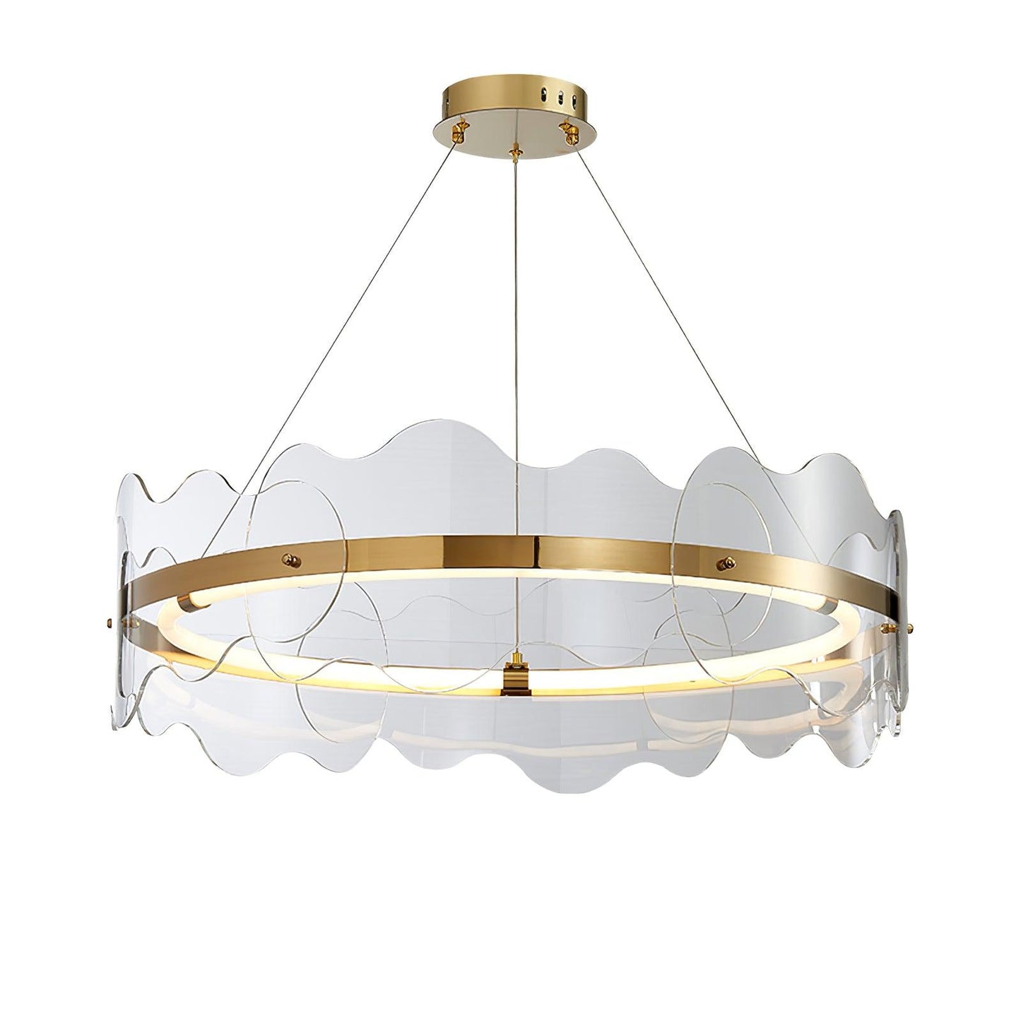 Acrylic Wave Chandelier ? 31.5″ x H 8.7″ / Dia 80cm x H 22cm / Gold & Transparent / Warm Light Chandelier