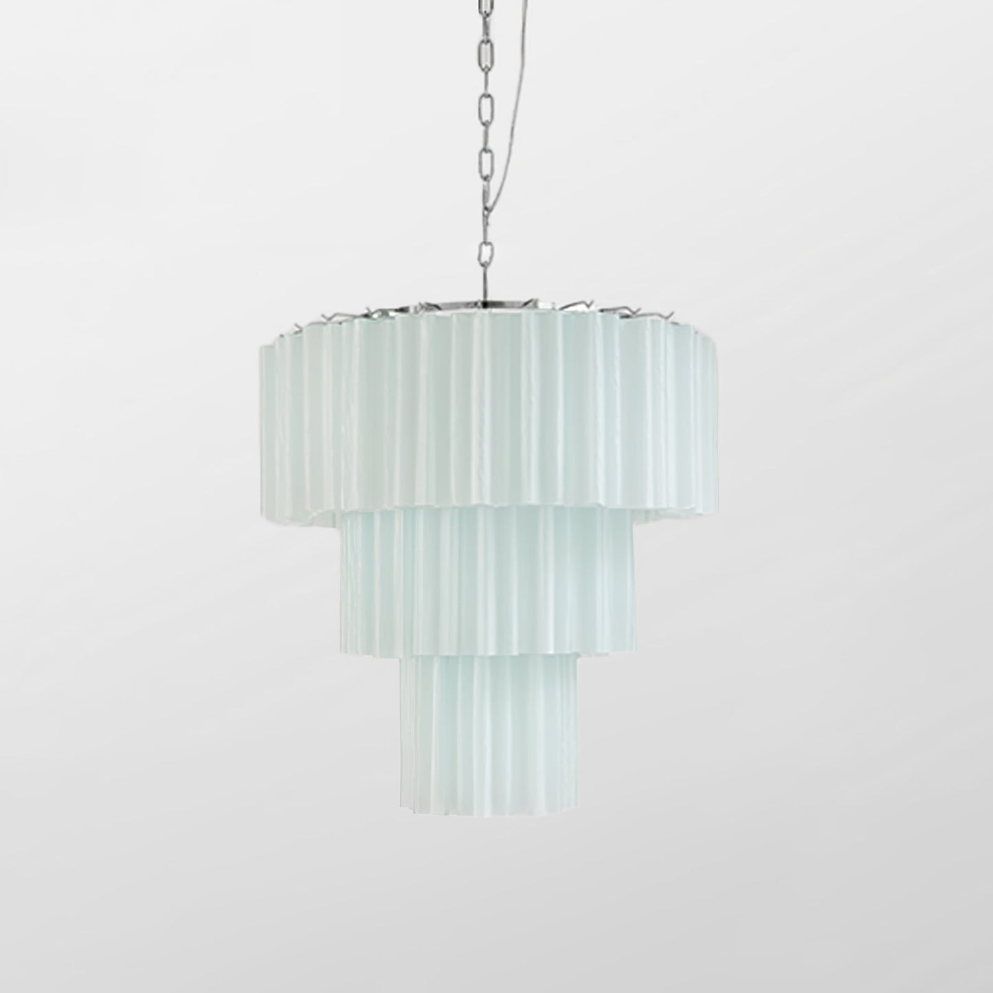 Addis Chandelier 3 layers Dia 23.6″ x H 25.6″ / Dia 60cm x H 65cm / Light Blue & Chrome Chandelier