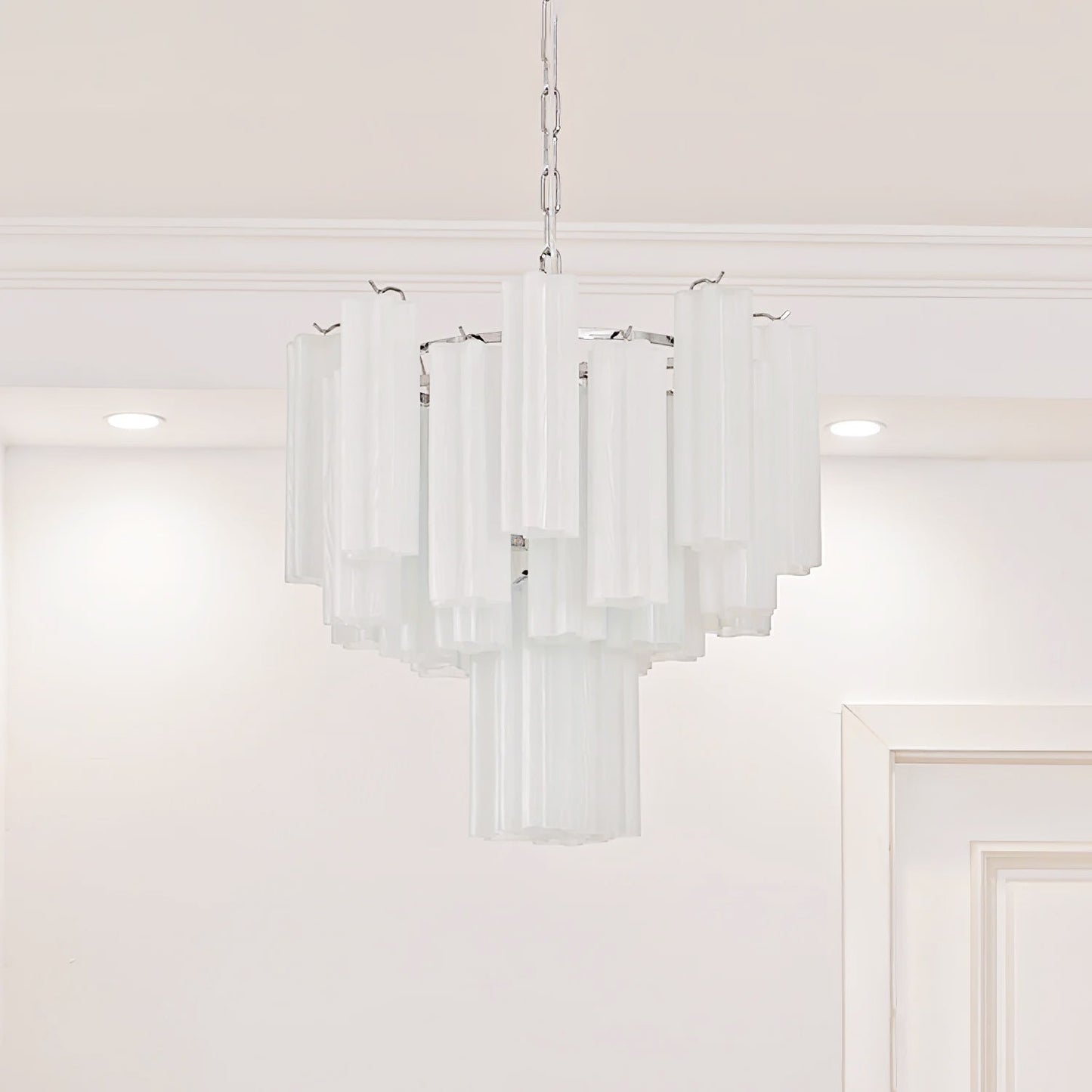 Addis Chandelier 2 layers Dia 17.7″ x H 19.7″/ Dia 45cm x H 50cm / White & Chrome Chandelier