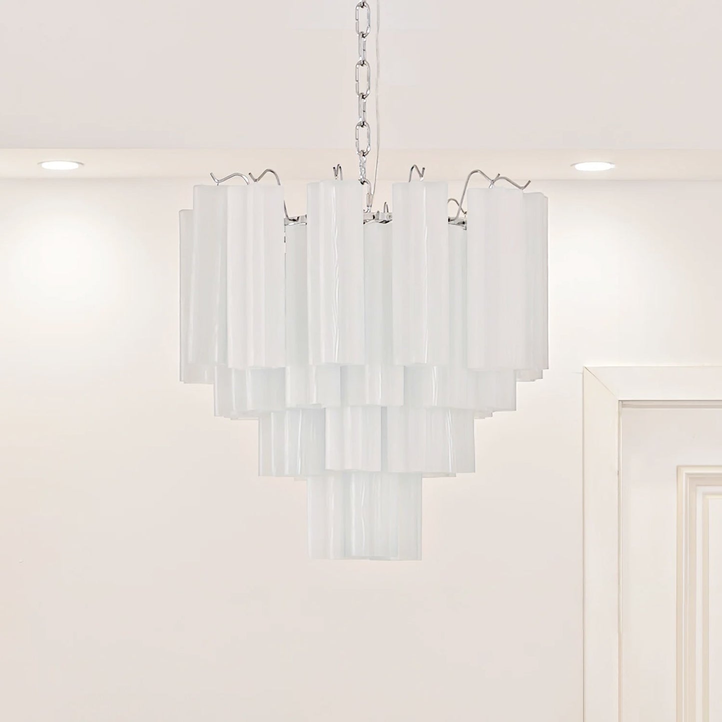 Addis Chandelier 3 layers Dia 22.8″ x H 19.7″ / Dia 58cm x H 50cm / White & Chrome Chandelier