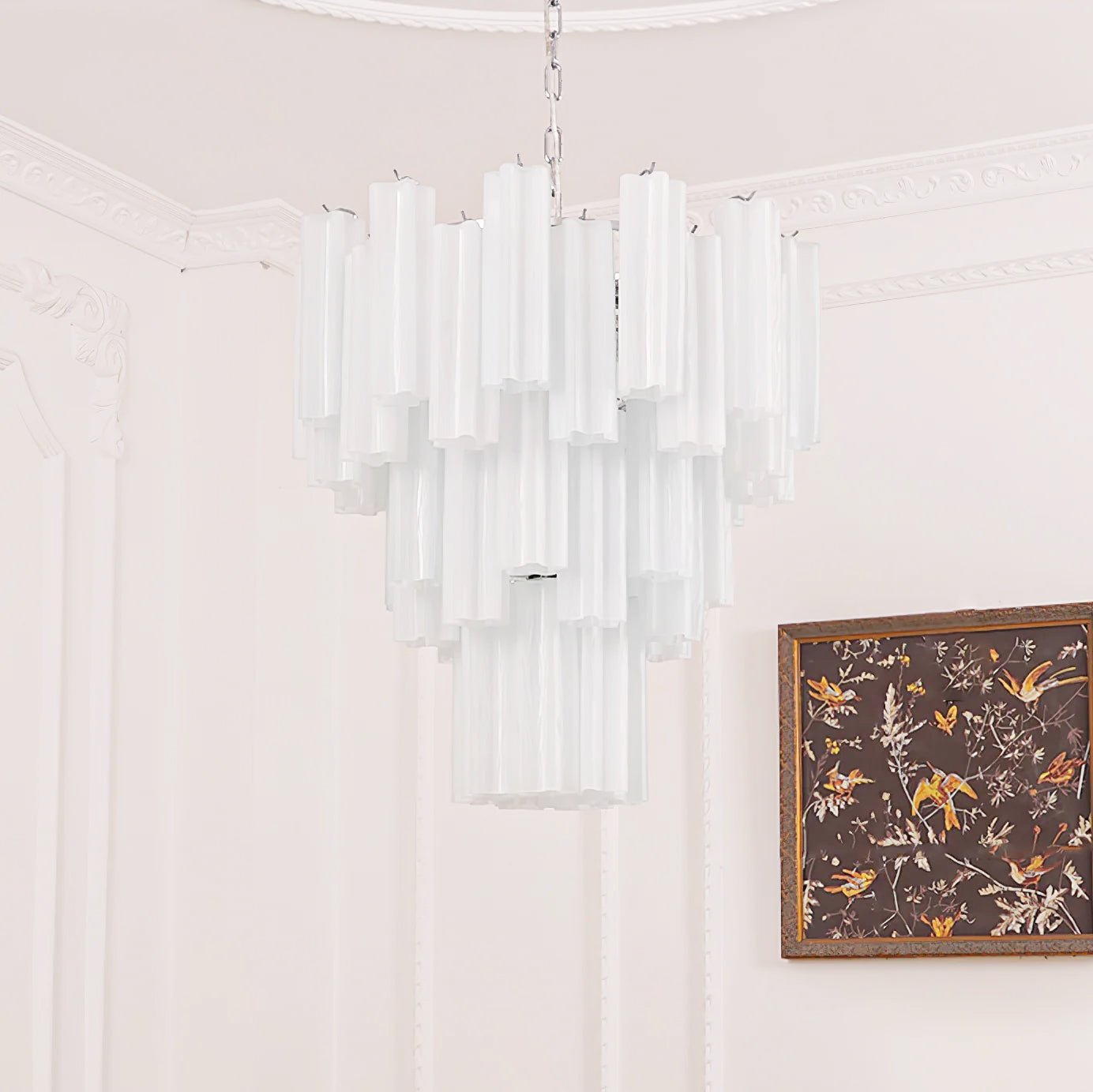 Addis Chandelier 3 layers Dia 27.6″ x H 26.8″ / Dia 70cm x H 68cm / White & Chrome Chandelier