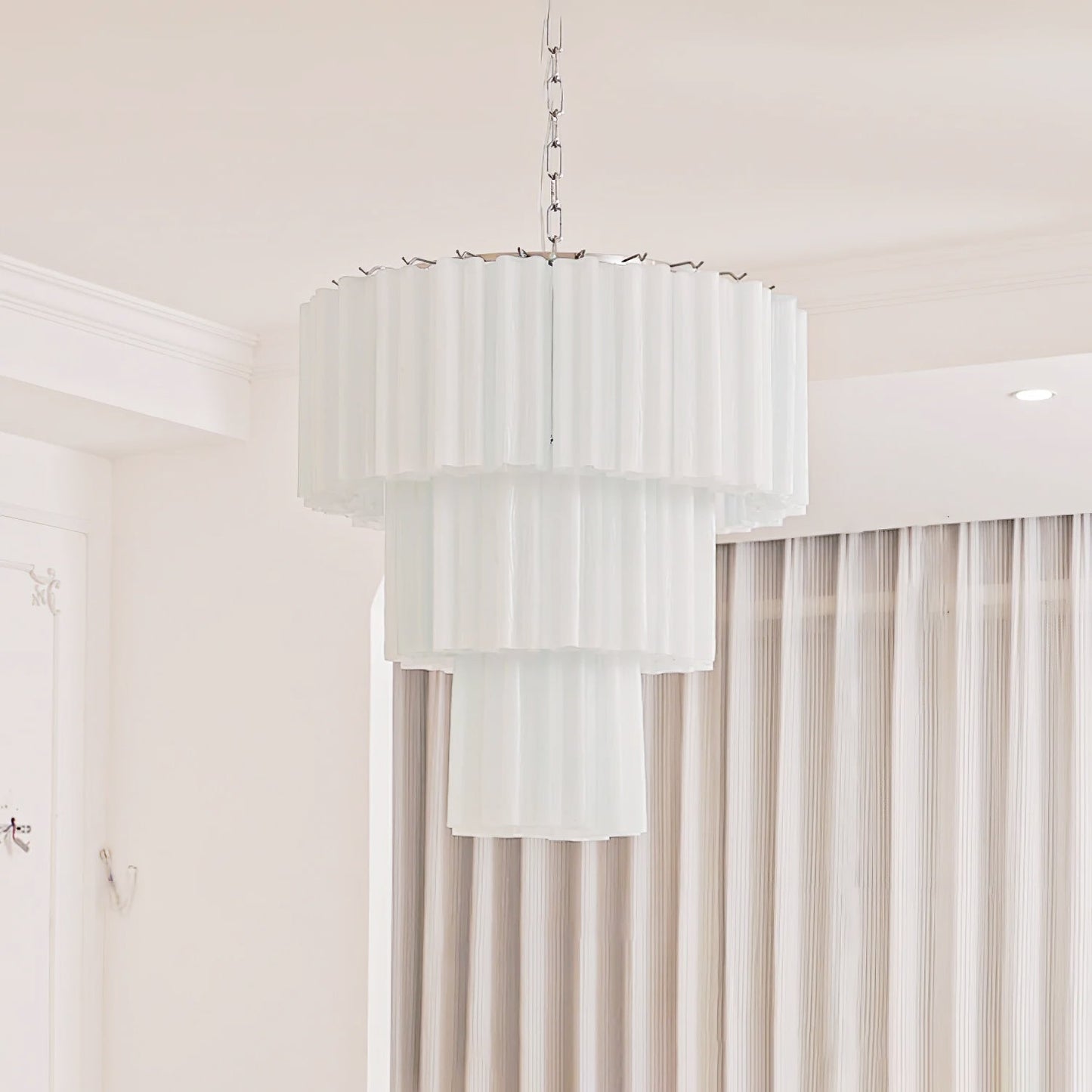 Addis Chandelier 3 layers Dia 23.6″ x H 25.6″ / Dia 60cm x H 65cm / White & Chrome Chandelier