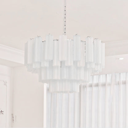 Addis Chandelier 4 layers Dia 31.5″ x H 23.6″ / Dia 80cm x H 60cm / White & Chrome Chandelier
