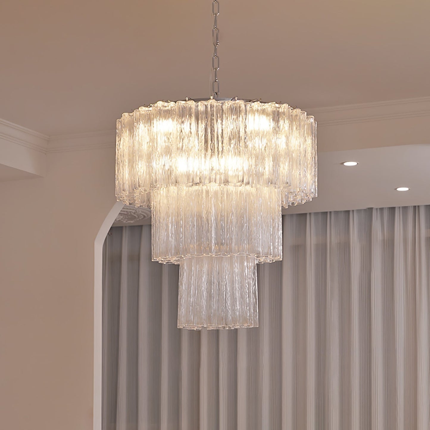 Addis Chandelier 3 layers Dia 23.6″ x H 25.6″ / Dia 60cm x H 65cm / Clear & Chrome Chandelier