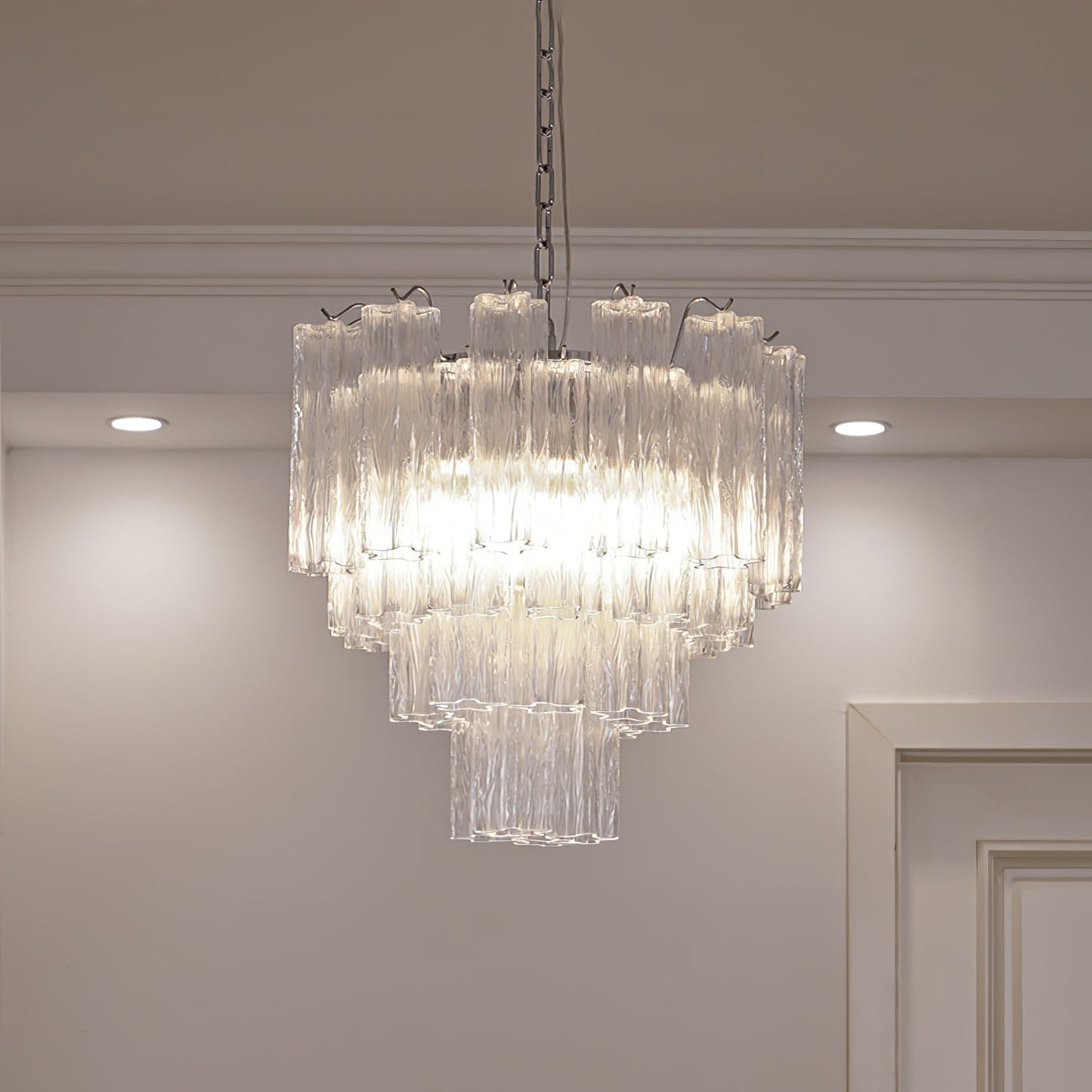 Addis Chandelier 3 layers Dia 22.8″ x H 19.7″ / Dia 58cm x H 50cm / Clear & Chrome Chandelier