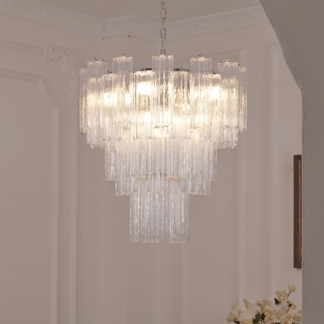 Addis Chandelier 3 layers Dia 27.6″ x H 26.8″ / Dia 70cm x H 68cm / Clear & Chrome Chandelier