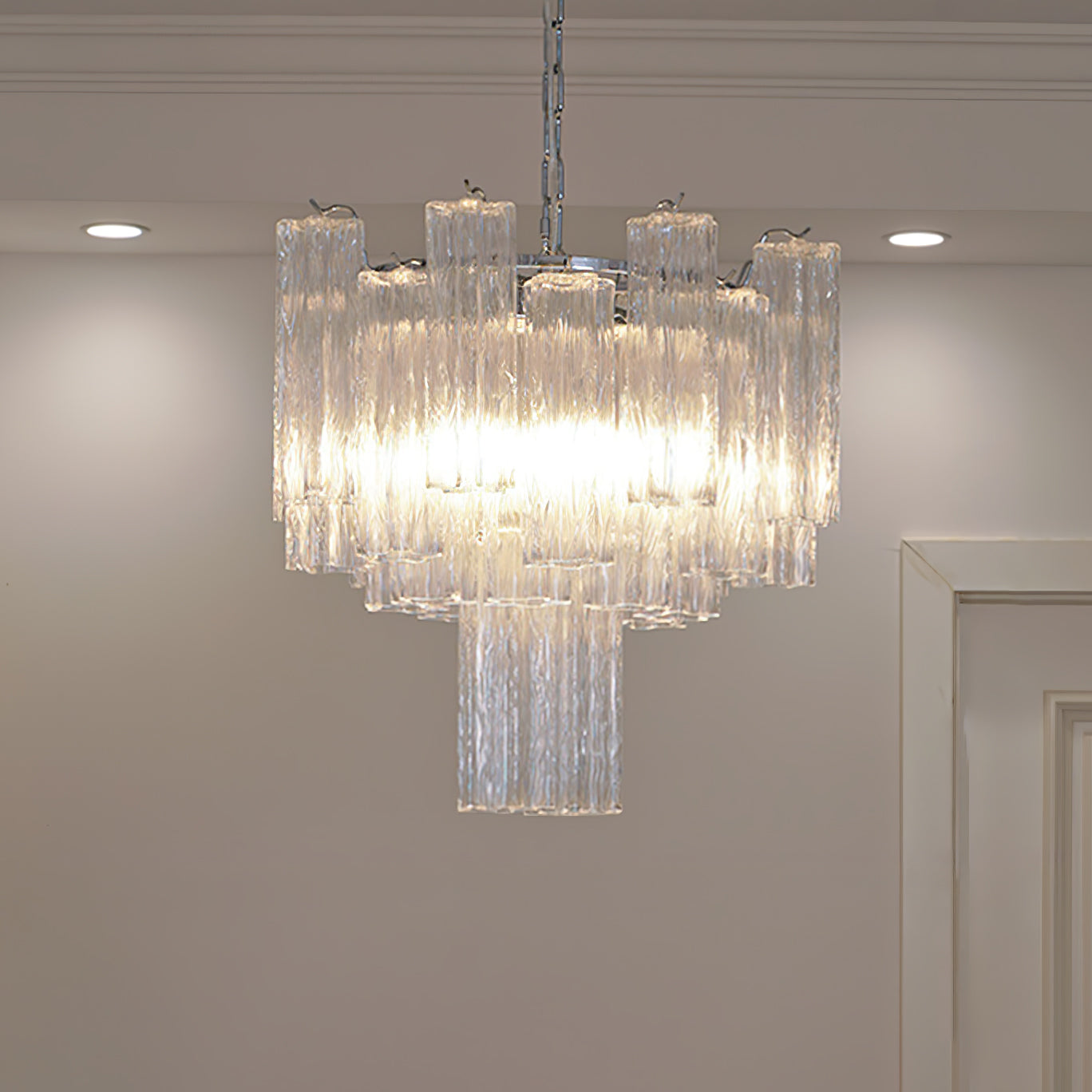 Addis Chandelier 2 layers Dia 17.7″ x H 19.7″/ Dia 45cm x H 50cm / Clear & Chrome Chandelier