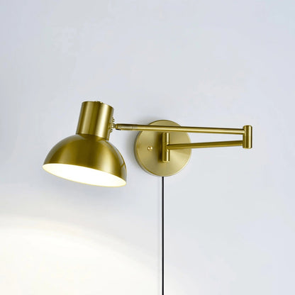 Adjustable Arm Plug In Wall Lamp Model B L 14.6″ x H 5.9″ / L 37cm x H 15cm / Gold / US Plug