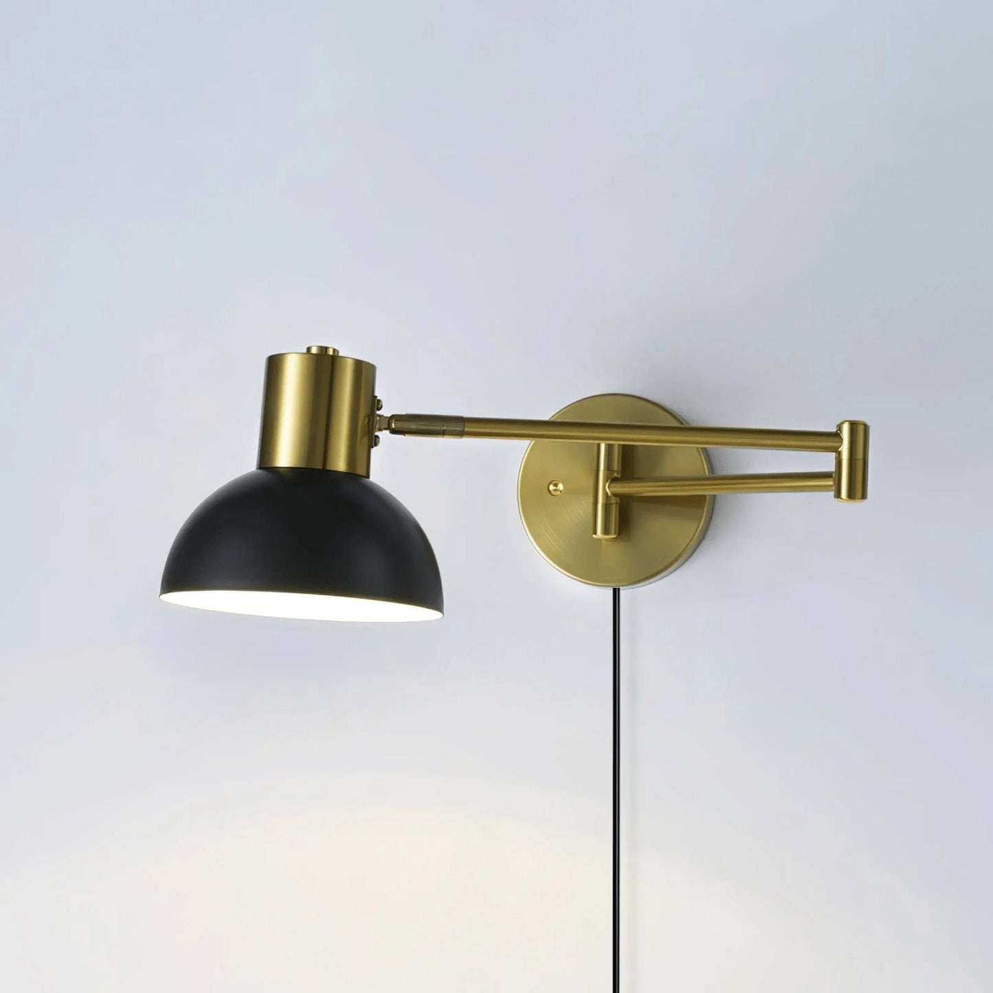 Adjustable Arm Plug In Wall Lamp Model B L 14.6″ x H 5.9″ / L 37cm x H 15cm / Black & Gold / US Plug