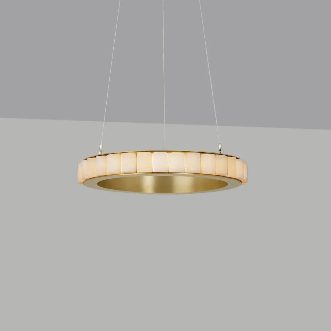 Alabaster Avalon Halo Chandelier Dia 23.6″ x H 3.1″ / Brass / Warm Light Chandelier