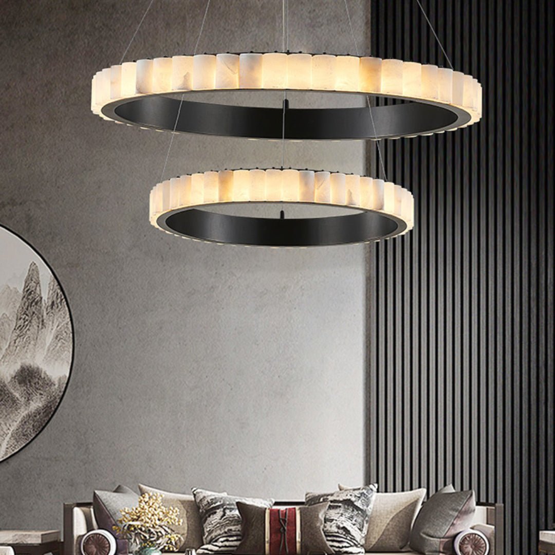 Alabaster Avalon Halo Chandelier Dia 31.5″ x H 25.2″ / Black / Warm Light Chandelier
