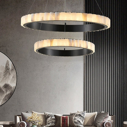 Alabaster Avalon Halo Chandelier Dia 31.5″ x H 25.2″ / Black / Warm Light Chandelier