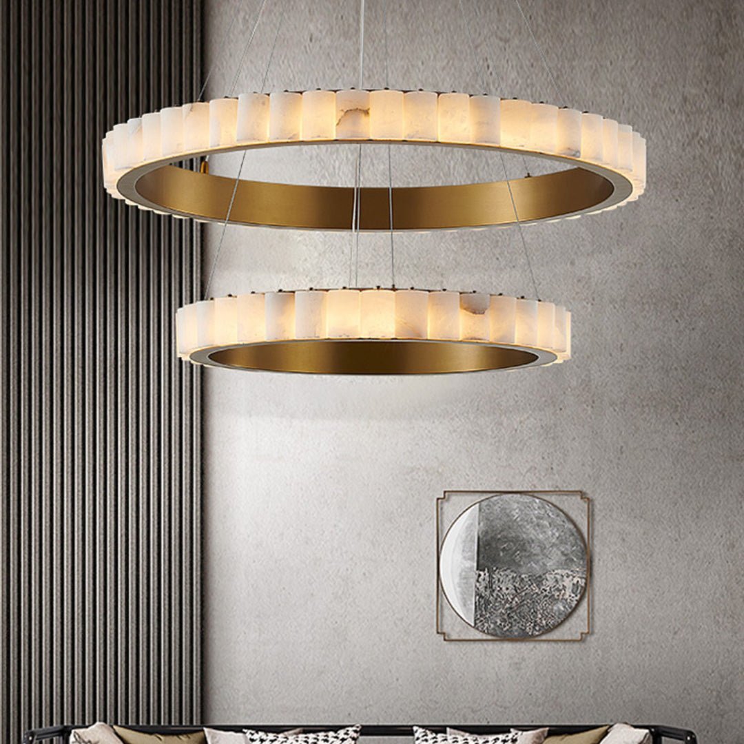 Alabaster Avalon Halo Chandelier Dia 31.5″ x H 25.2″ / Brass / Warm Light Chandelier