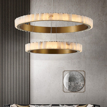 Alabaster Avalon Halo Chandelier Dia 31.5″ x H 25.2″ / Brass / Warm Light Chandelier