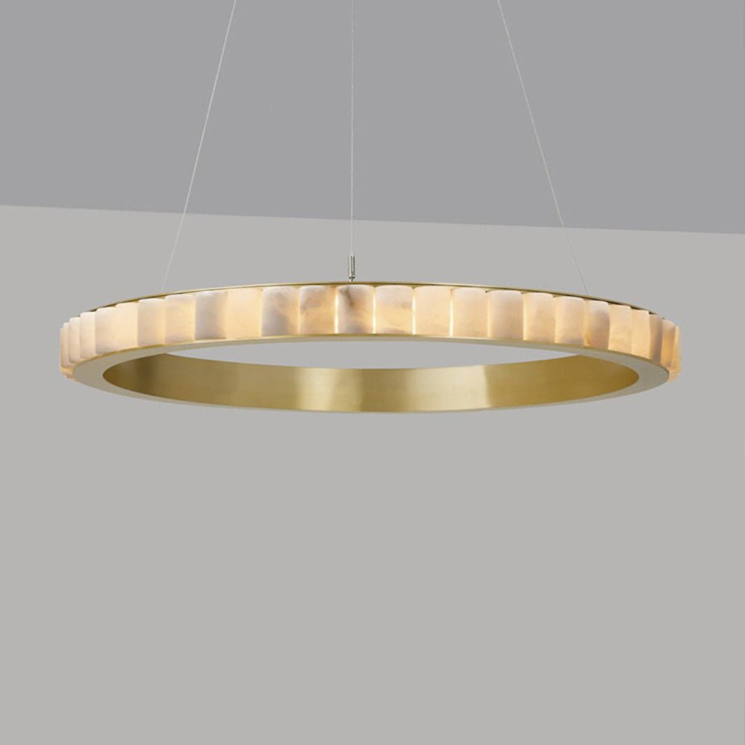 Alabaster Avalon Halo Chandelier Dia 31.5″ x H 3.1″ / Brass / Warm Light Chandelier