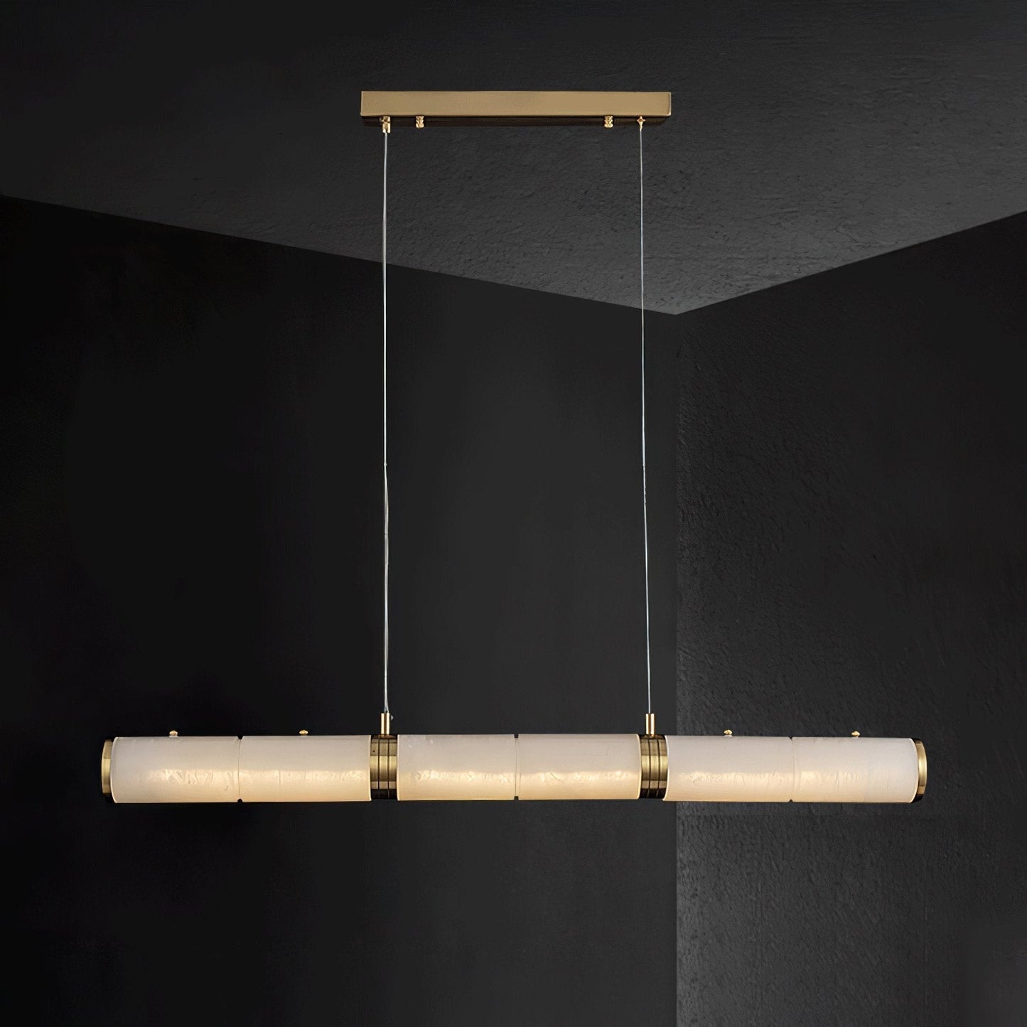 Alabaster Beam Pendant Light Dia 55.1″ x H 59.1″ / Dia 140cm x H 150cm / Brass & White / Three-Color Changing Light