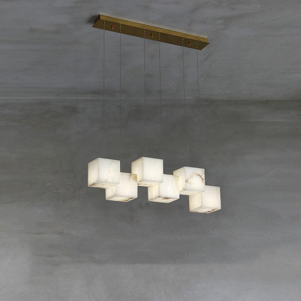 Alabaster Box Pendant Light 6 Heads: W 4.7″ x L 28.3″ / W 12 cm x L 72cm / Gold & White Pendant light