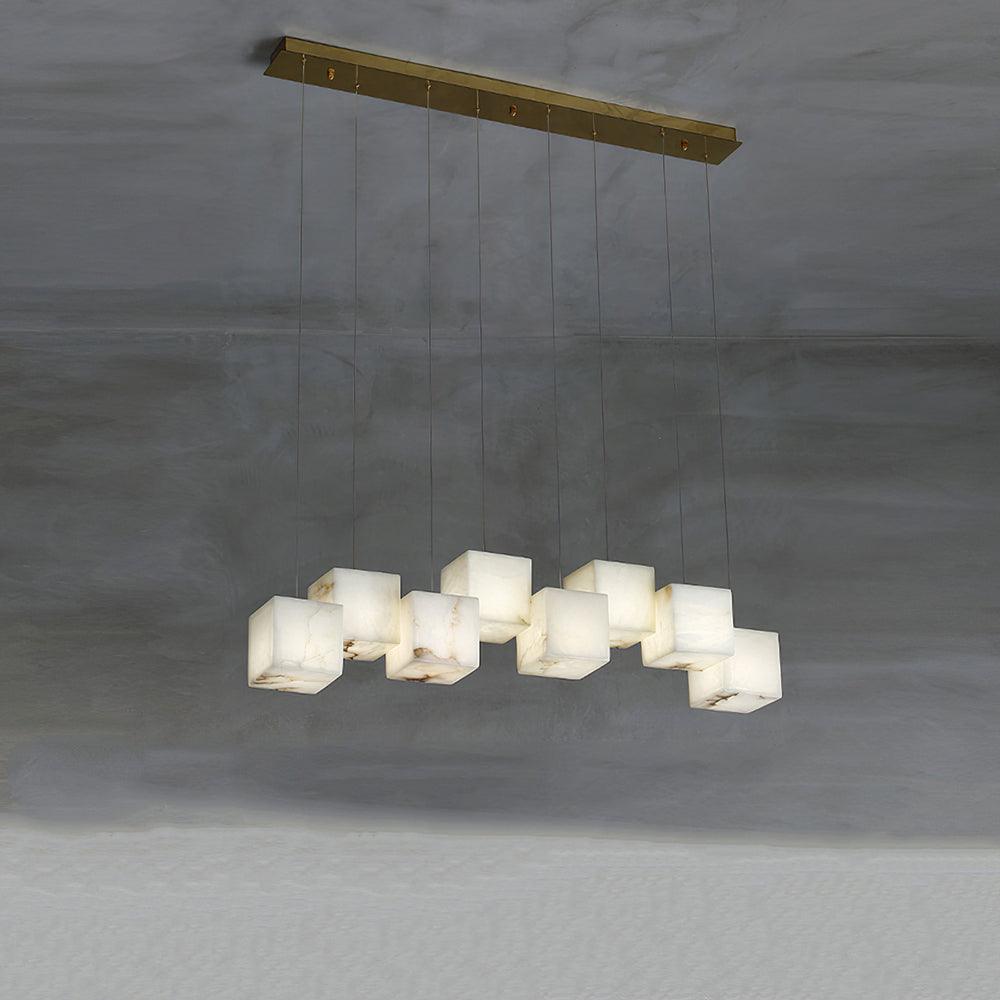 Alabaster Box Pendant Light 8 Heads: W 4.7″ x L 37.8″ / W 12 cm x L 96cm / Gold & White Pendant light