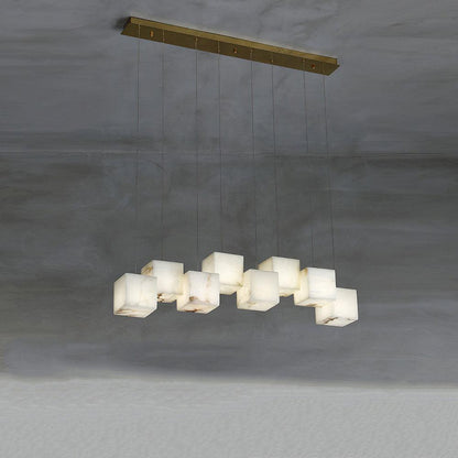 Alabaster Box Pendant Light 8 Heads: W 4.7″ x L 37.8″ / W 12 cm x L 96cm / Gold & White Pendant light