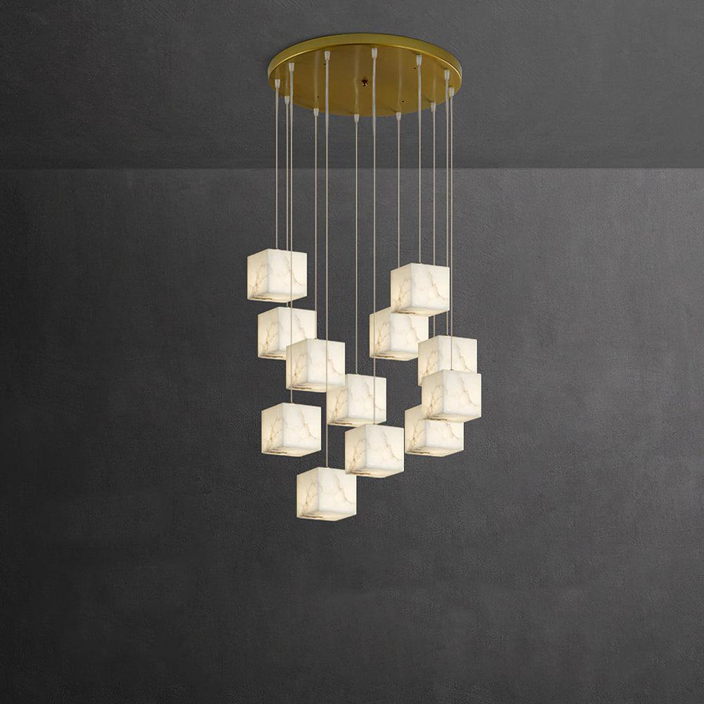 Alabaster Box Pendant Light 12 Heads: W 4.7″ x L 15.7″ / W 12 cm x L 40 cm / Gold & White Pendant light