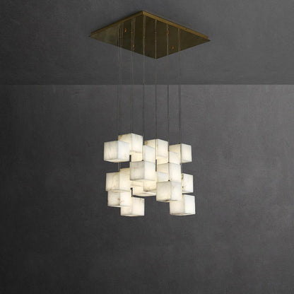 Alabaster Box Pendant Light 18 Heads: W 23.6″ x L 23.6″ / W 60 cm x L 60 cm / Gold & White Pendant light