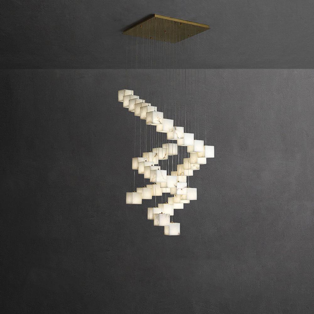 Alabaster Box Pendant Light 36B Heads: W 30.7″ x L 28.3″ / W 78 cm x L 72 cm / Gold & White Pendant light