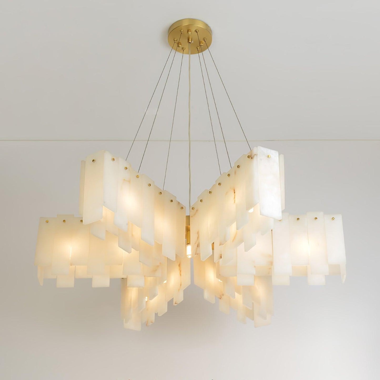 Alabaster Cascade Tiered Chandelier Dia 37.4″ x H 59″ / Dia 95cm x H 150cm / Brass & White Chandelier