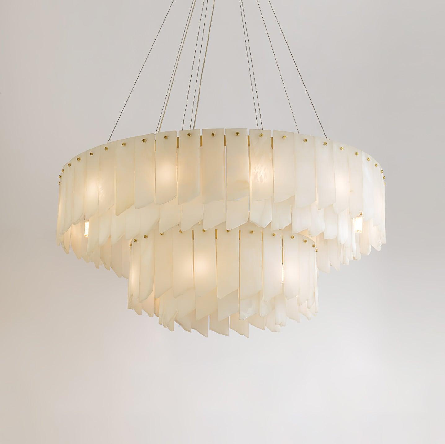 Alabaster Cascade Tiered Chandelier Dia 39.4″ x H 59″ / Dia 100cm x H 150cm / Brass & White Chandelier