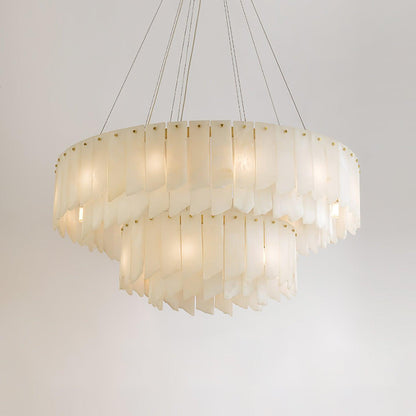 Alabaster Cascade Tiered Chandelier Dia 39.4″ x H 59″ / Dia 100cm x H 150cm / Brass & White Chandelier