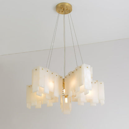 Alabaster Cascade Tiered Chandelier Dia 25.6″ x H 59″ / Dia 65cm x H 150cm / Brass & White Chandelier